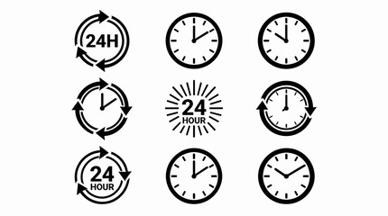 Fototapeta premium Clock Icons Displaying 24 Hour Time Format in Minimalist Black and White Design