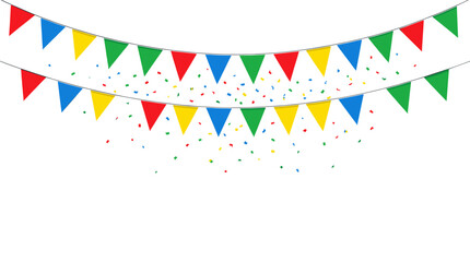 Obraz premium Colorful Party Bunting with Confetti Falling Against White Background