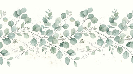Delicate Minimalist Eucalyptus Branch Pattern in Soft Green Watercolor Style © Shakir