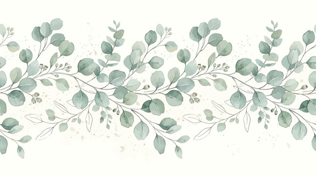 Delicate Minimalist Eucalyptus Branch Pattern in Soft Green Watercolor Style