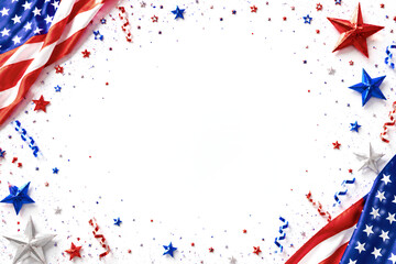 Obraz premium Macro close up of folded American flag on salt stained dock wood glowing with warm sunset light showing intricate folds and star pattern for Independence Day