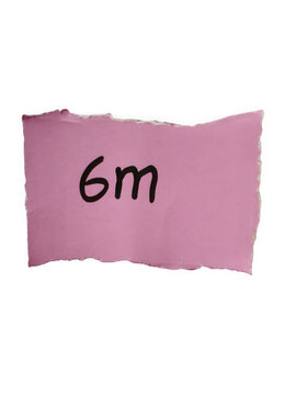 Pink torn paper note displays handwritten '6m' text a simple memo or label element transparent background