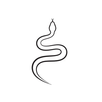 Black Relaxed Snake Silhouette Wavy Body, Minimalist Dark Serpent Tattoo Design Slender Smooth, Simple Reptile Animal Vector Illustration Icon
