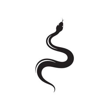 Black Relaxed Snake Silhouette Gentle S Curve, Minimalist Dark Serpent Tattoo Design Elegant Outline, Simple Reptile Animal Vector Illustration Art