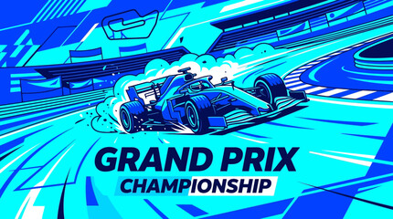 Obraz premium Energetic Grand Prix Championship Racing Car Action Illustration