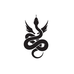 Naklejka premium Black Silhouette Fantasy Snake with Small Wings, Dark Serpent Winged Creature Tattoo Design, Gothic Mythical Spirit Animal Vector Illustration Art