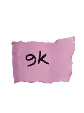 Handwritten note on torn pink paper featuring the number 9k a simple minimalistic design transparent background