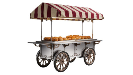 Vintage food cart with striped awning and baked goods © Niklas