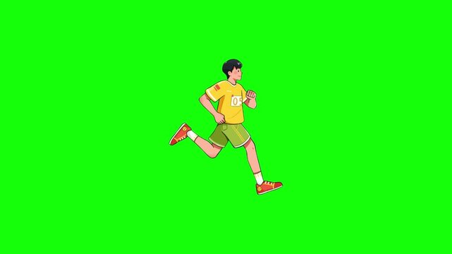 Young Man Running with Smartphone on Green Screen Background