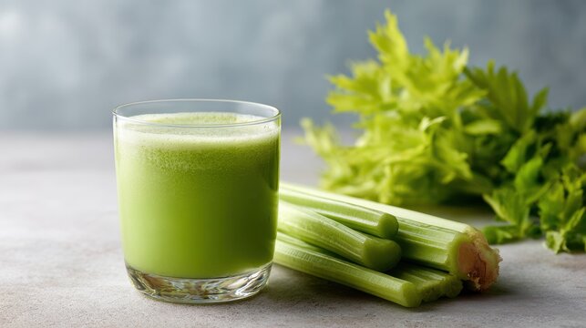 Fresh celery juice with green stalks
