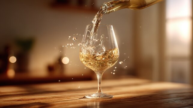 Pouring wine into a glass at home