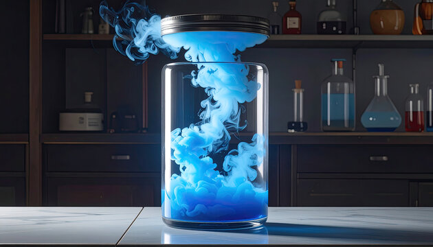 Colorful Chemical Reaction in a Glass Jar with Smoke Effect