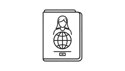 Fototapeta premium Digital nomad holds passport on screen with globe icon