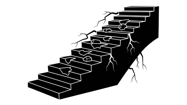 Black and white illustration of crumbling staircase icon