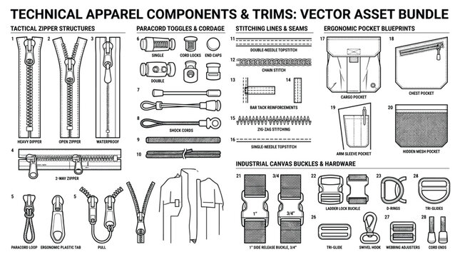 Technical apparel components vector bundle.