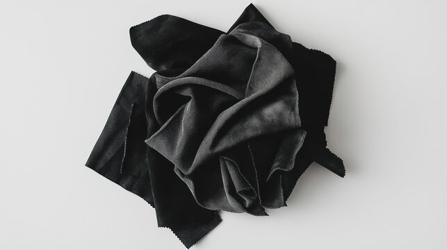 Dark gray and black fabric samples textured material pile flat lay photography