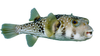Spotted Pufferfish with Open Mouth and Fins Extended © Luca