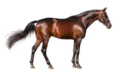 Brown horse with braided mane and bridle © Luca
