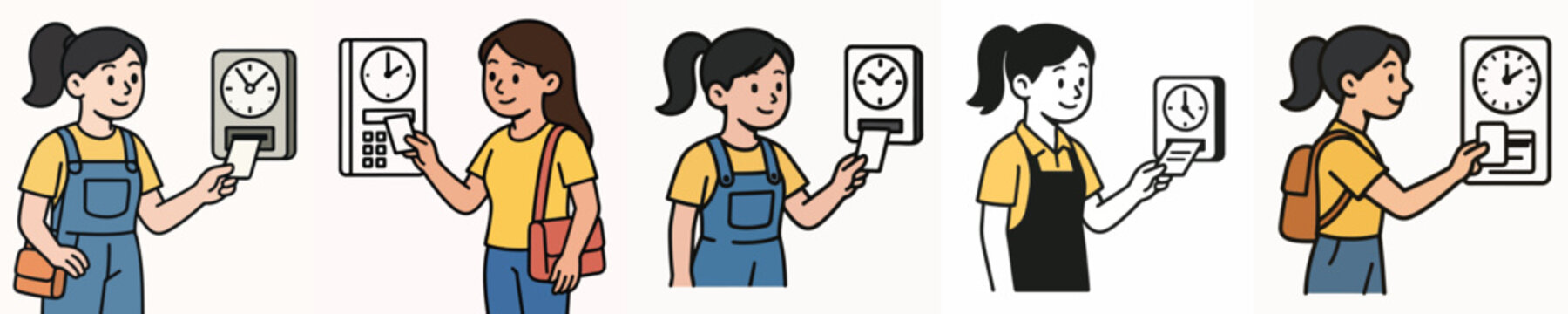 Set of vector illustrations of a woman absent from work