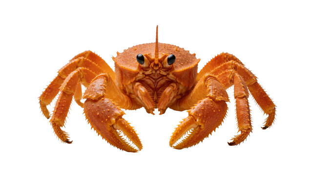 Orange spiky crab with large claws and black eyes