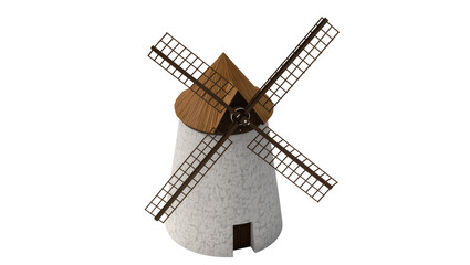 Fototapeta premium Traditional stone windmill with wooden roof and sails