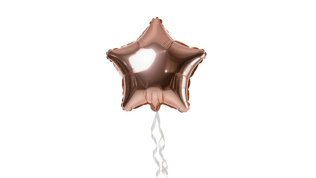 Rose gold star balloon with white ribbon
