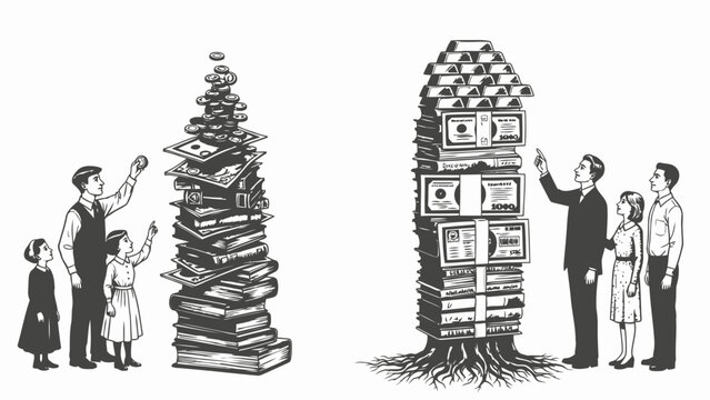 Illustration Comparing Knowledge and Wealth as Foundations for Future Generations