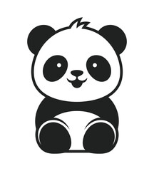 Fototapeta premium Cute baby panda mascot logo vector featuring an adorable smiling panda character with playful expression, designed for children’s brands, educational services, pet businesses, and family-friendly mark