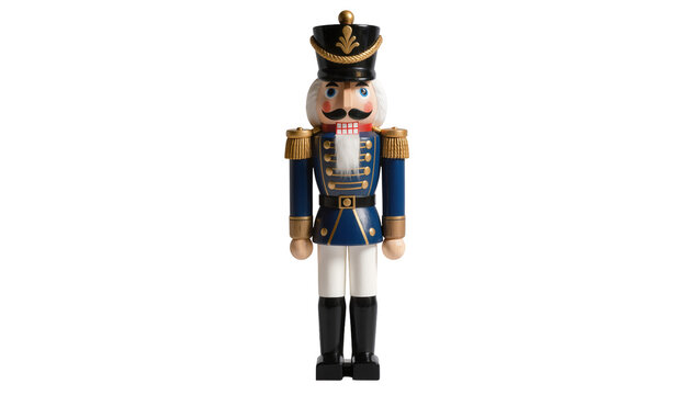 Nutcracker Soldier Figure Blue Uniform Gold Trim Black Hat