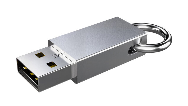 Silver metal USB flash drive with keyring loop