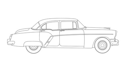 Fototapeta premium Vintage Classic Car Line Art Illustration