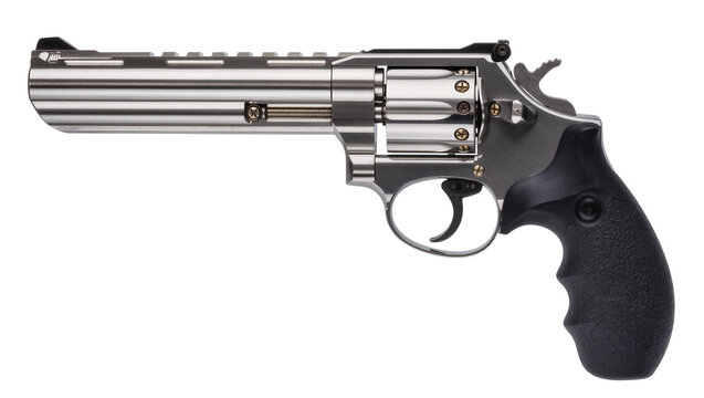 Chrome Revolver Handgun with Black Grips