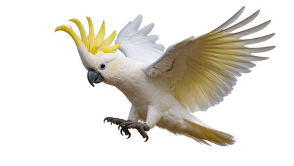 Sulphur-crested cockatoo with yellow crest and wings spread © Hannah