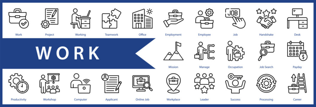 Work web icon set and collection