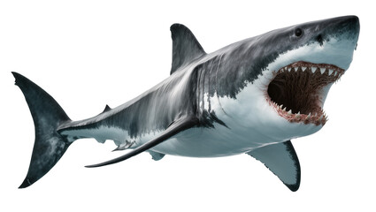 Obraz premium Great white shark with open mouth and sharp teeth
