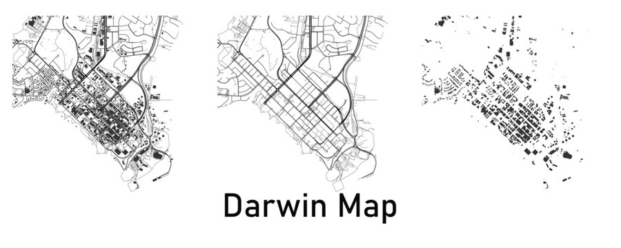Darwin Street Map Collection with Urban Road Network and City Layout Vector Illustration