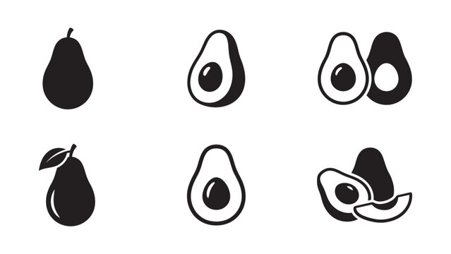 Set of minimalist avocado fruit vector icons.