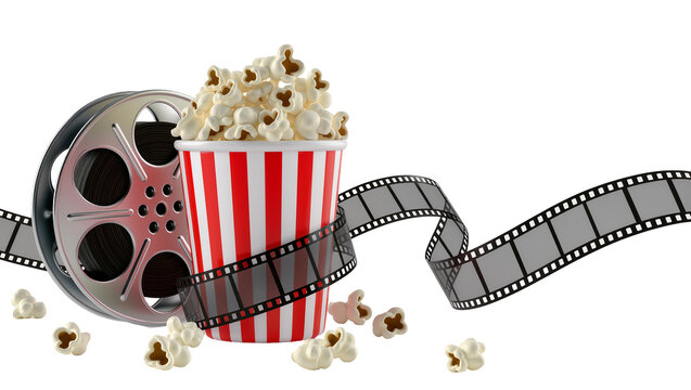 Movie reel with popcorn and film strip
