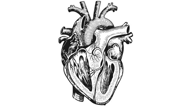 Vintage Engraved Illustration of Human Heart Anatomy