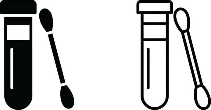 Covid 19 test kit icon set nasal swab and sample tube black and white vector
