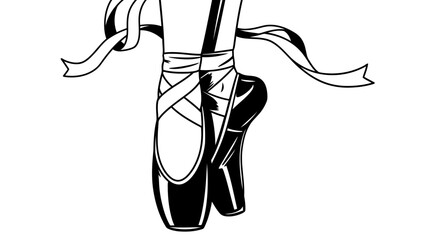 Black and White Line Art Illustration of Ballerina Pointe Shoes © kiki__