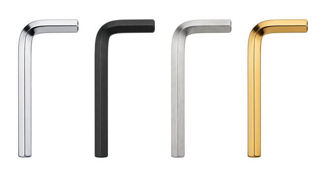 Set of metallic hex keys in various finishes