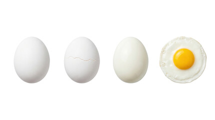 Progression of raw hard boiled and fried eggs on transparent background © PNG Lab