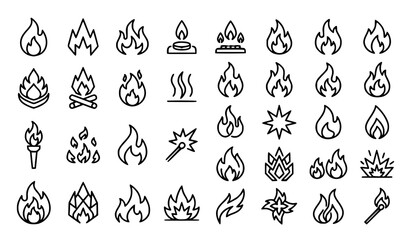 Fototapeta premium Flame Icon Collection Vector with Burning Fireball and Bonfire Symbols