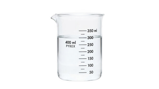 Clear glass measuring beaker with water isolated isolated on transparent background