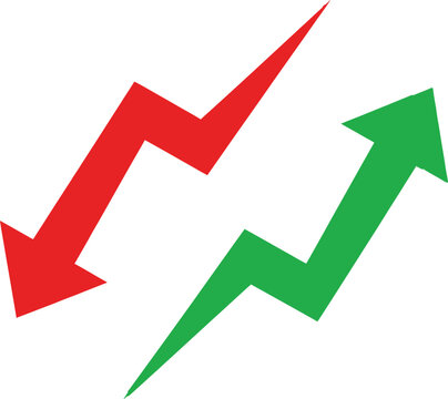Red down arrow and green up arrow showing financial market trends
