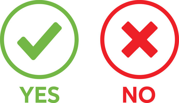 Green check mark yes and red cross mark no symbols for survey or checklist design