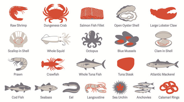 Seafood Collection: Fish, Crustaceans, Shellfish Icons