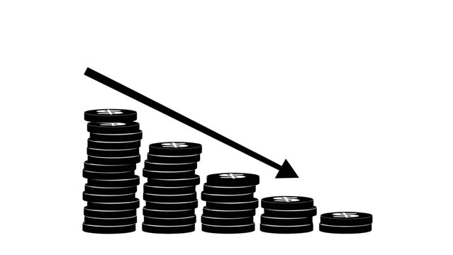 Declining Coin Stacks with Downward Trend Arrow