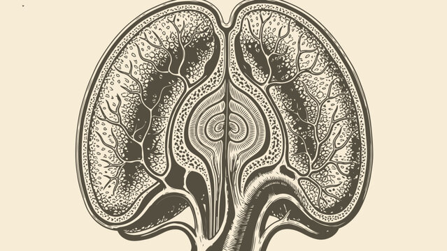 Vintage Anatomical Illustration of Human Brain Cross Section